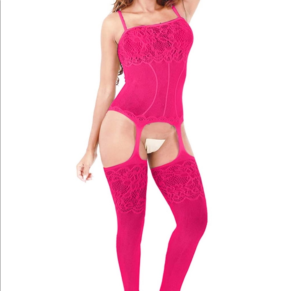 NEW LACE FLORAL LINGERIE BODYSUIT/STOCKING